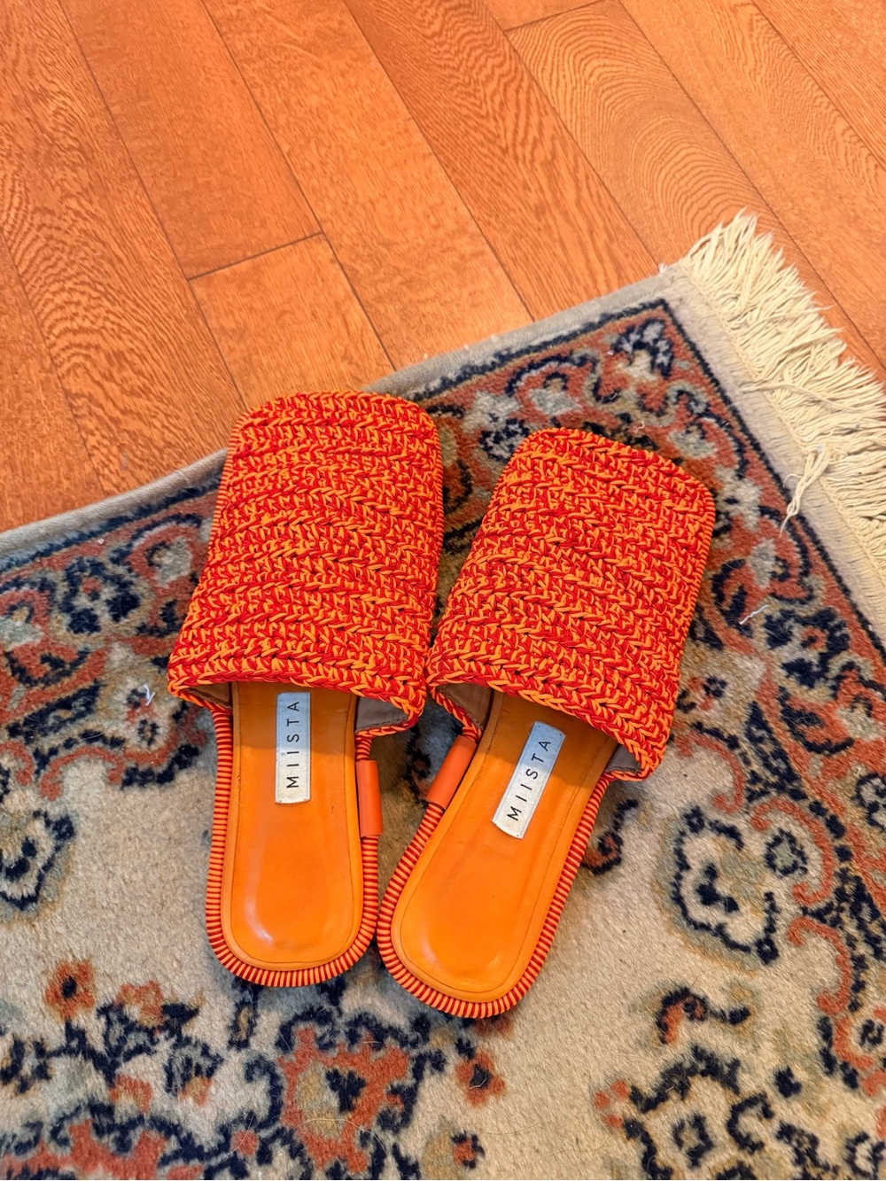 Miista Vibrant Orange Woven Slide Mules